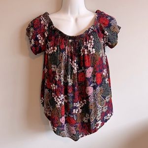 Love, Fire Small Multicolor Floral Off the Shoulder Short Sleeve Blouse